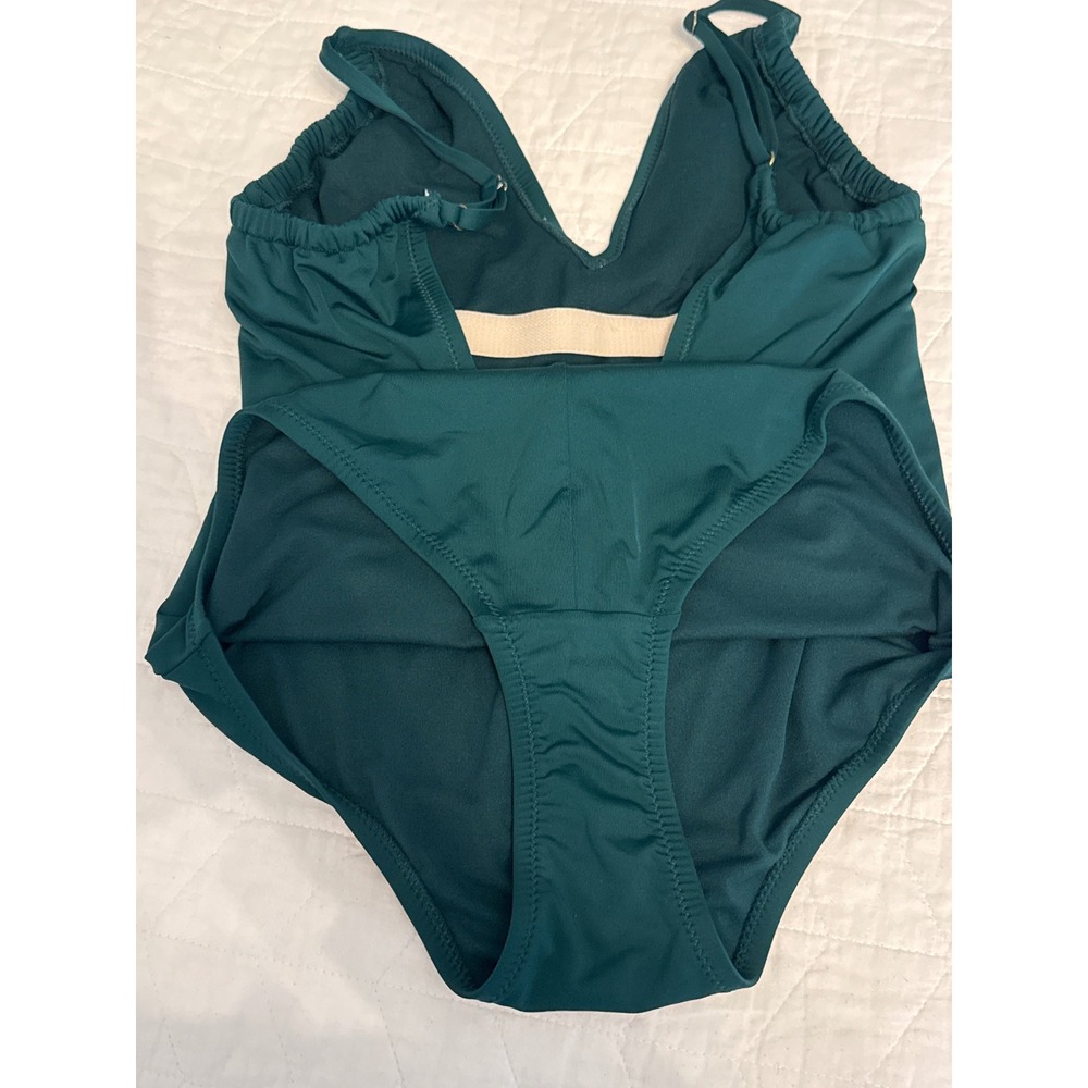 Kona Sol Women's One Piece Swimsuit medium Green V Neck Ruched Straps - Picture 4 of 5